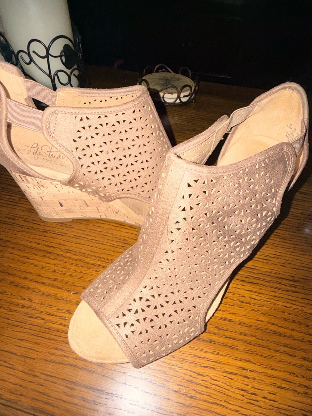 Life Stride Cutout Peep-Toe Wedge Sandals - Light Brown